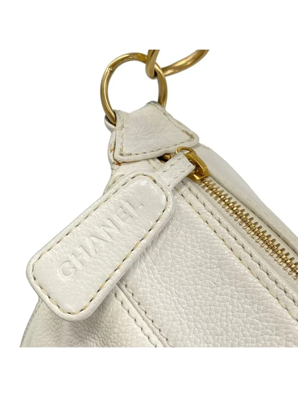 Chanel Handbag White Chain Handle Gold CC Logo Leather